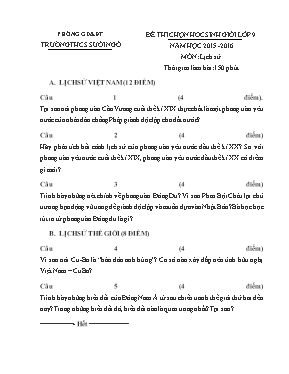 Đề thi chọn hoc sinh giỏi lớp năm học 2015 - 2016 môn Lịch Sử - Trường THCS Suôi Ngô